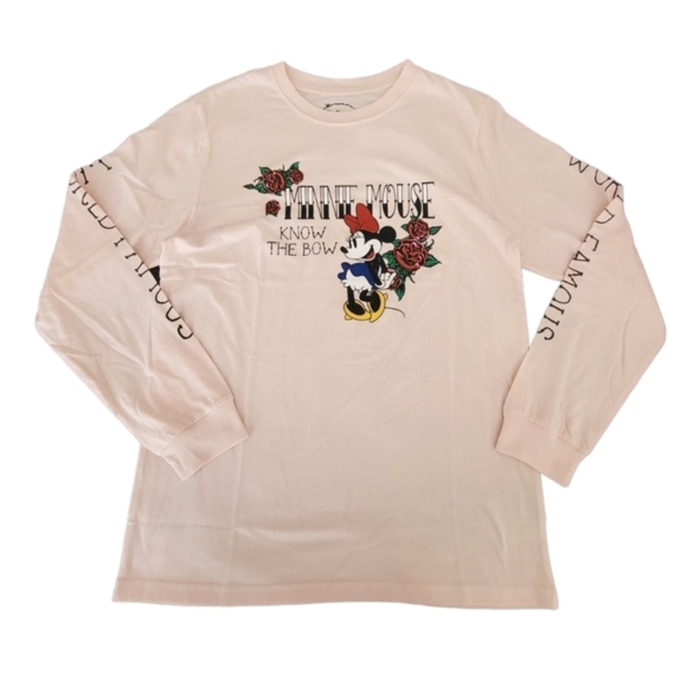 Women's Juniors Disney Minnie Mouse Know the Bow Pink Long Sleeve Shirt
